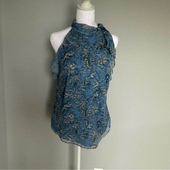 Veronica Beard Dali Silk Light Blue Floral Halter Top Blouse. Size 8. Like New. - Picture 3 of 8